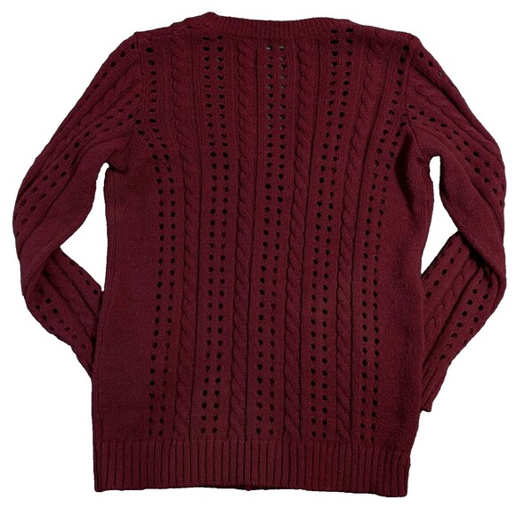 POL Open Knit Cardigan Women's Large Burgundy 100% Cotton V neck Twee - Picture 3 of 8
